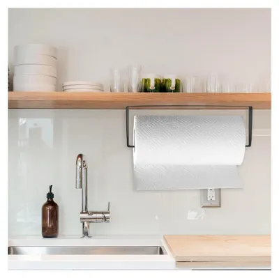 Produktbild von Küchenrollenhalter ohne Bohren, selbstklebend, Edelstahl, wandmontiert, für Küche, Bad, Wohnzimmer - Schwarz