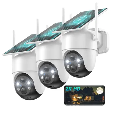 Image de 3 pièces caméra de surveillance extérieure batterie solaire 2K Outdoor WLAN caméra de surveillance extérieure sans fil sans installation panneau solaire détection IA 360° PTZ