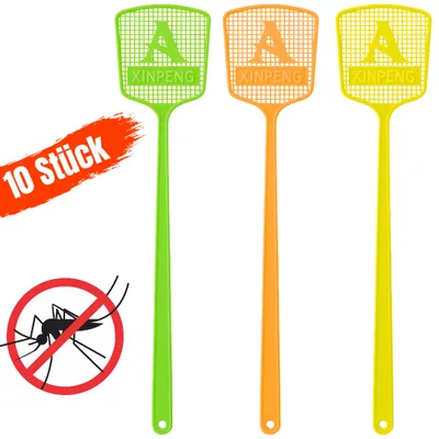 Produktbild von 10x Fliegenklatsche Set in bunt Insektenklatsche Fliegenfänger Mückenklatsche Moskitofalle flexibel für Haushalt Balkon Terrasse, XL Fliegen Klatsche