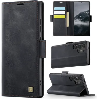 Immagine prodotto di Custodia in pelle per Samsung Galaxy S23 Ultra, protezione RFID, chiusura magnetica, slot per carte e supporto Nero