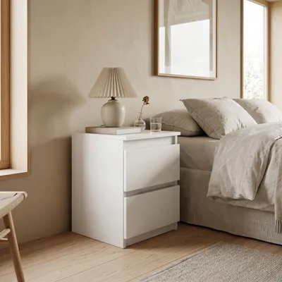 Produktbild von Masseno Nachttisch NUDO Nachtschrank Beistelltisch für Schlafzimmer 40 x 55 x 39 cm Weiß