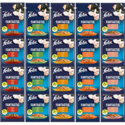 Zdjęcie produktu dla Felix Fantastic Karma Dla Kotów Mix Smaków W Galaretce 20x85g Wołowina Królik Kurczak Łosoś
