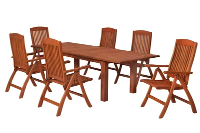 Produktbild von Merxx Maracaibo Gartenmöbel Set 7tlg., 6 Klappsessel, verstellbare Rückenlehne, Doppelausziehtisch 180 (220/260) x 100 cm, Eukalyptus
