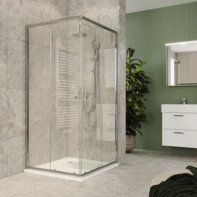 Productafbeelding van Mereo douchecabine, Kora Lite, vierkant, schuifdeur, 90x90 cm, chroomkleurige aluminium afwerking, helder glas - CK34123Z