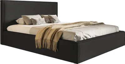 Produktbild von Doppelbett mit Bettkasten 160x200 Kyoto - Lattenrost, Kopfteil, Bouclé stoff, Schwarz