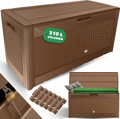 Produktbild von KESSER® Auflagenbox Kissenbox 310 Liter mit Rollen klappbarer Deckel Haltegriffe Rattanoptik Gartenbox wetterfeste Gartenkiste Aufbewahrungsbox