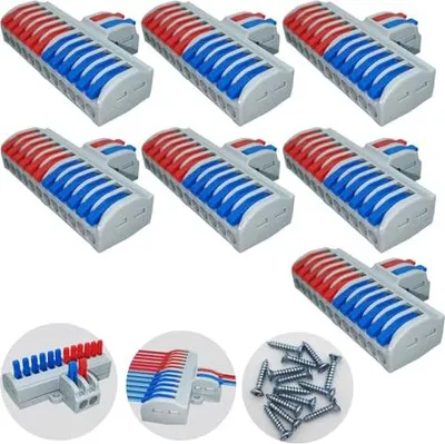 Produktbild von Kabel Verbindungsklemme, 2 Rein 12 Raus Verbindungsklemme mit Hebel, Kompakt Reihenklemmen 7 stück,Lüsterklemmen Steckbar für Circuit Inline
