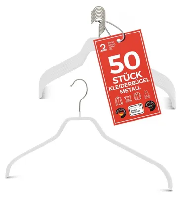 Produktbild von MAWA Kleiderbügel, 50er-Set, rutschfest, 41 cm, Weiß, ideal für eine ordentliche Garderobe