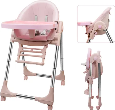 Produktbild von OUNUO Hochstuhl Kinderhochstuhl Babystuhl Mitwachsender Kombihochstuhl Höhen Rückenlehne Verstellbar und Klappbar (Rosa)