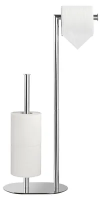 Image de Porte-papier hygiénique sur pied, chromé, en acier inoxydable, porte-papier hygiénique sur pied, porte-rouleau de papier hygiénique sur pied