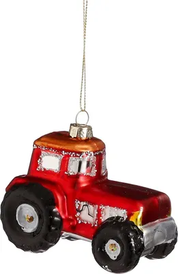 Produktbild von Glas Weihnachtskugel Traktor – Handgefertigte Formkugel 9,5 cm – Lustige Christbaumschmuck Figur – Rote Glasdeko mit Aufhänger – MICA Decorations