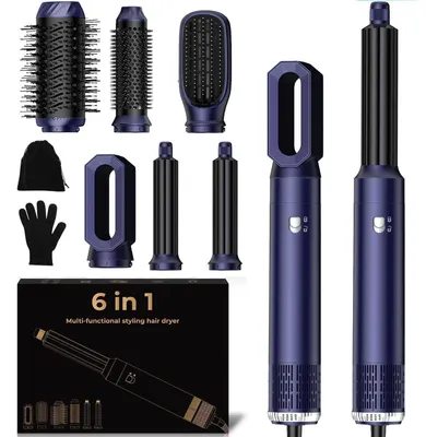 Produktbild von 6 in 1 Haarstyler & Föhn mit Automatischer Lockenfunktion, Warmluftbürste, Haarglätter, Blau
