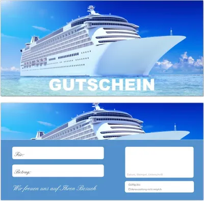 Produktbild von 20 Stück Premium Geschenkgutscheine (Kreuzfahrt-676) - Ein schönes Produkt für Ihre Kunden Gutscheine Gutscheinkarten für Bereiche wie Kreuzfahrt, Reisen, Reisebüros, Schiffsreisen, Urlaub, Meer, Ozean, Erholung und vieles mehr