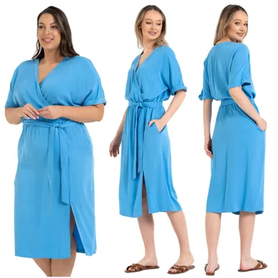 Produktbild von Kleid - Damenkleid Größe 3XL - Midikleid blau - Viskosekleid - Wickelkleid