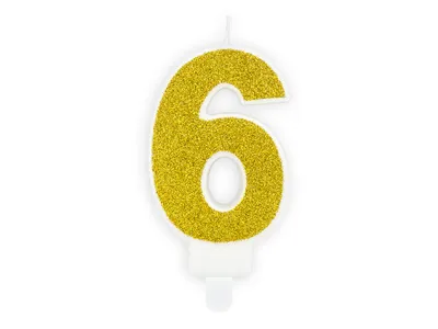 Produktbild von Geburtstagskerze Zahl 6 mit Glitzer 7cm gold