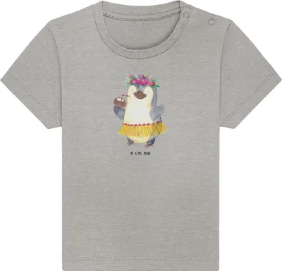 Produktbild von Mr. & Mrs. Panda  T-Shirt Pinguin Kokosnuss 0. - 6. Monat - Heather Grey - Geschenk, Babyshirt, Urlaub, Öko Baby, Baumwolle Shirt, Hawaii, Erholt, Ferien, Kinder Top