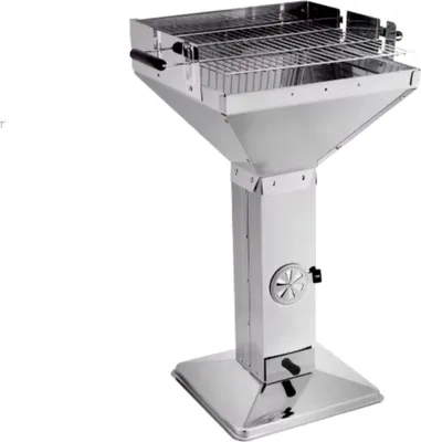 Produktbild von Holzkohle-Säulengrill – Tragbarer Edelstahl Grill mit Ablage & Höhenverstellbarem Grillrost – Für Garten, Camping & Outdoor – 48x63x90cm
