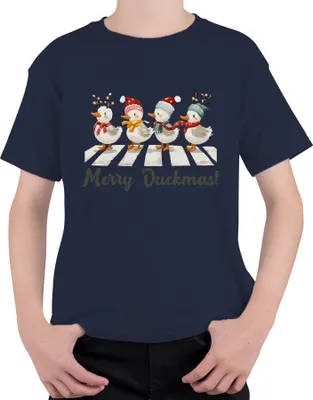 Produktbild von Merry Duckmas Zebrastreifen Entenmarsch - Weihnachten Xmas Christmas Uni Kinder T-Shirt, Navy, 116