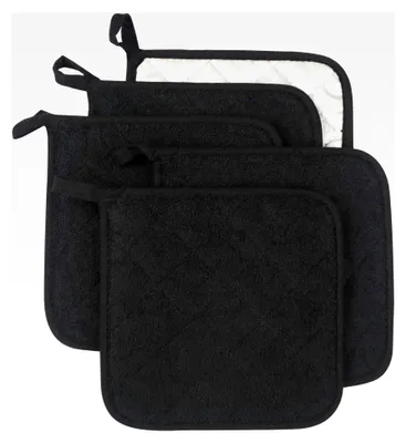 Produktbild von Küchen-Set aus 100% Baumwolle: 5 hitzebeständige Topflappen in Schwarz