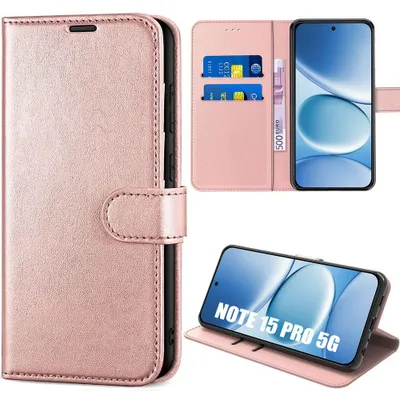 Image de Coque pour Xiaomi Redmi Note 15 Pro 5G, Protection Cuir Synthétique Anti-Rayures Rose