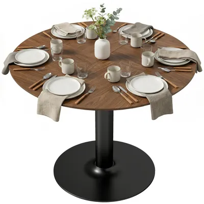 Productafbeelding van HOMCOM Eettafel van rundleer, diameter 110 cm, keukentafel voor 6 personen met houten uitstraling, bruin