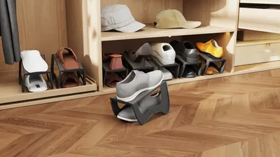 Produktbild von YZNAHRE 10 Stück Schuhstapler PP Anti-rutsch Schuhschlitz Schuhregale Platzsparend Schuh Organizer Schuhaufbewahrung Doppelschicht Schuhorganizer Schrank, Grau