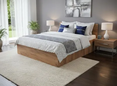 Produktbild von Komvortowy | Bett 160x200 Cm | Doppelbett Mit Metall-Lattenrost | EICHE CRAFT | Matratze 16 cm H3/H4 | Bettkasten Ohne Bodenplatte
