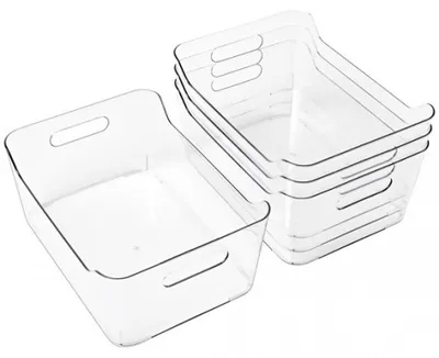 Obrázek produktu pro Plastové úložné boxy, sada 4 kusů, průhledné, s rukojetí
