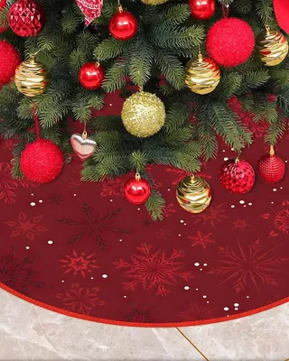 Produktbild von Weihnachtsbaumdecke rund 120 cm, Rot Weihnachtsbaum Teppich mit Schneeflockenmuster, Christbaumdecke Tannenbaum Decke Rund fš¹r Weihnachten und jahr Dekoration