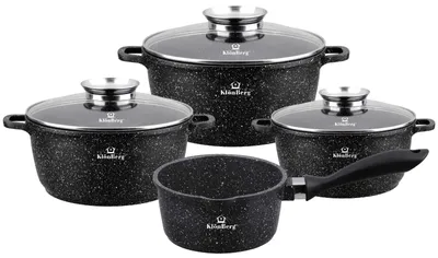 Produktbild von Topf-Set 8-tlg Steintopfset in 3 verschiedenen Größen mit Stielkasserolle, 1.3L / 1.4L / 2.4L / 4.3L, perfekte Geschenkidee