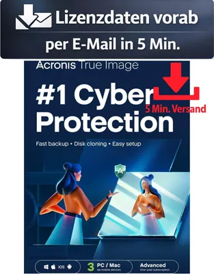 Produktbild von Acronis True Image Advanced 50 GB (3 Device - 1 Jahr) ESD Hilfsprogramme Tools Treiber 5 Min. Versand als Download per Mail