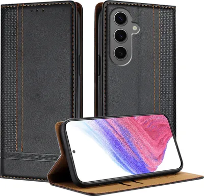 Image de Etui pour Samsung Galaxy S25 Plus étui en cuir avec fonction stand noir