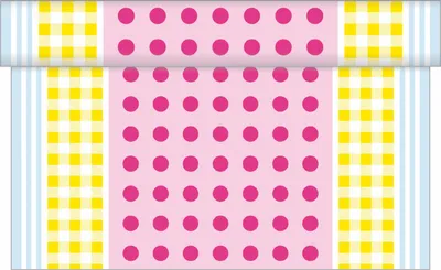 Produktbild von Sovie HOME Tischläufer Willi in Gelb-Rosa aus Linclass® Airlaid 40 cm x 4,80 m, 1 Stück - Punkte Streifen Karos