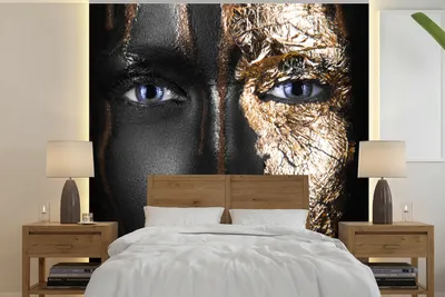 Produktbild von MuchoWow® Fototapete für Wohnzimmer oder Schlafzimmer Wandtapete Vinyl Motivtapete Frau - Schwarz und Gold - 260x260 cm - Papiertapeten