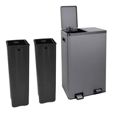 Image de SVITA TMH2X30 Poubelle 60L Système de tri des déchets 2 compartiments 2x30L Couvercle Softclose Pédale cachable Seau intérieur plastique Gris