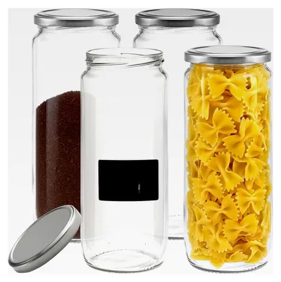Produktbild von 4er Set Vorratsglas 1,1 Liter mit Schraubverschluss und Beschriftungsetiketten