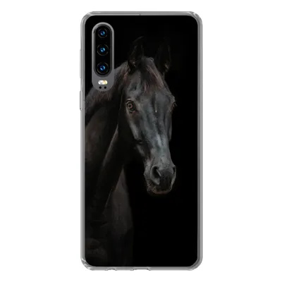 Produktbild von MuchoWow® Handyhülle Schutzhülle Hülle für Huawei P30 Pferd - Nutztier - Schwarz Silikon Softcase Handy Hülle - Kartenbesitzer