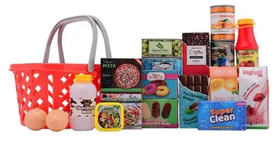 Produktbild von Spielzeug-Einkaufskorb mit Lebensmitteln
