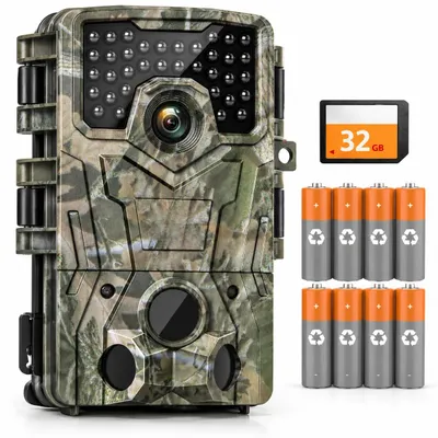 Produktbild von 4K 48MP Wildkamera wasserdicht Jagdkamera mit Bewegungsmelder Nachtsichtkamera Tierüberwachungskamera 32GB Speicherkarte Wildtierkamera