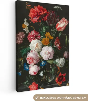 Produktbild von MuchoWow® - Leinwandbilder - Stilleben mit Blumen in einer Glasvase - Gemälde von Jan Davidsz. de Heem, Wandbild, Wanddeko Bilder Wohnzimmer, 40x60 cm