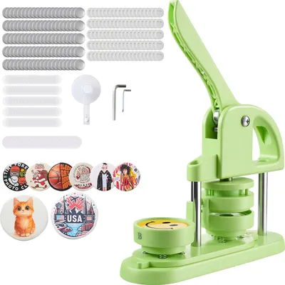 Obrázek produktu pro VEVOR Button Machine Button Maker Badge Punch Press 58 mm round, Pinmaker se 100 díly knoflíků a řezačkou kruhů a vyztuženou ergonomickou rukojetí, DIY Badge Press Machine Green
