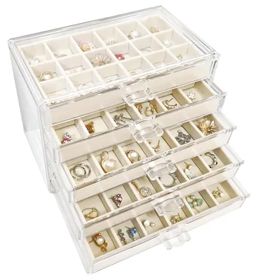 Produktbild von Schmuckkasten Schmuckbox Schmuckorganizer - Acryl - 5 Etagen - 90 Fächer - Mit Samtfächern