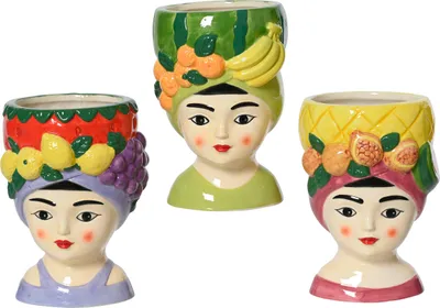Produktbild von Blumentopf Frau mit Fruchthut 9,5x13,5cm Keramik 1 Stück sortiert