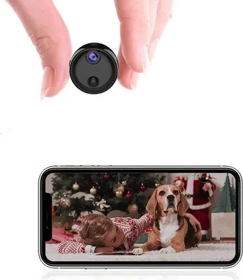 Obrázek produktu pro Mini kamera s aplikací pro vnitřní použití – bezdrátová bezpečnostní kamera s baterií, kompaktní a malá – snímač pohybu a noční vidění pro domácí mazlíčky a děti