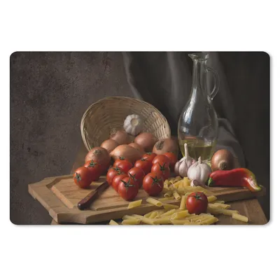Produktbild von MuchoWow® Mauspad Mousepad Schneidebrett - Gemüse - Stillleben - Pasta - Aus - Tomate - Schneidebrett 27x18 cm - Mousepads - Maus Mat - Pad - Mausunterlage - Büroartikel - Desk Matten