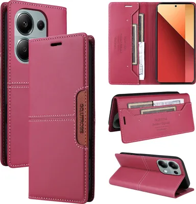 Obrázek produktu pro Pouzdro pro Xiaomi Redmi Note 13 5G, kožené flipové peněženkové pouzdro s přihrádkou na karty a stojánkem Červený