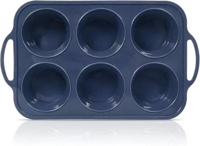 Produktbild von Silikonige Muffinform mit Stahlverstärktem Rahmen - 6 Tassen - Große Muffinform mit Griff - Antihaftbeschichtung - Silikonige Backform BPA frei - Muffin Backzubehör Grau