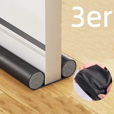 Produktbild von 3er-Set Türdichtungsband mit Leder-Optik | Starker Zugluftstopper mit Schallschutz für Innentüren | Selbstklebend, Schwarz
