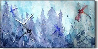 Produktbild von Dekor Leinwand Uhr Wandbilder 60x30 Gemälde Aquarell Libelle Wald Kunst - weiße Hände
