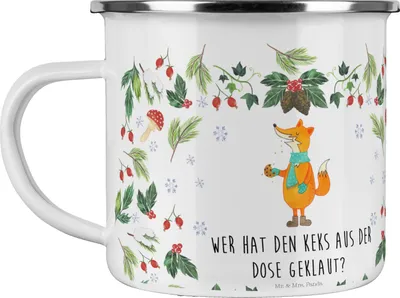 Produktbild von Mr. & Mrs. Panda Kaffeepott Fuchs Keksdose - Weiß - Geschenk, Teetasse, Emaille Tasse, Reisebecher, Teebecher, becher, Weihnachten, Pott